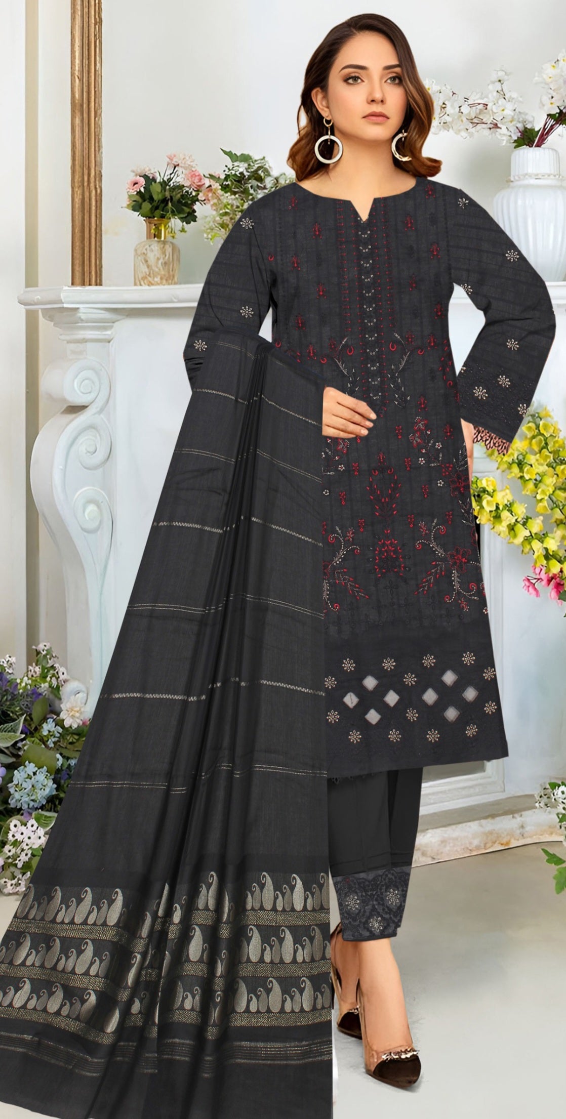 3-Pc Unstitched Lawn Fancy Suit