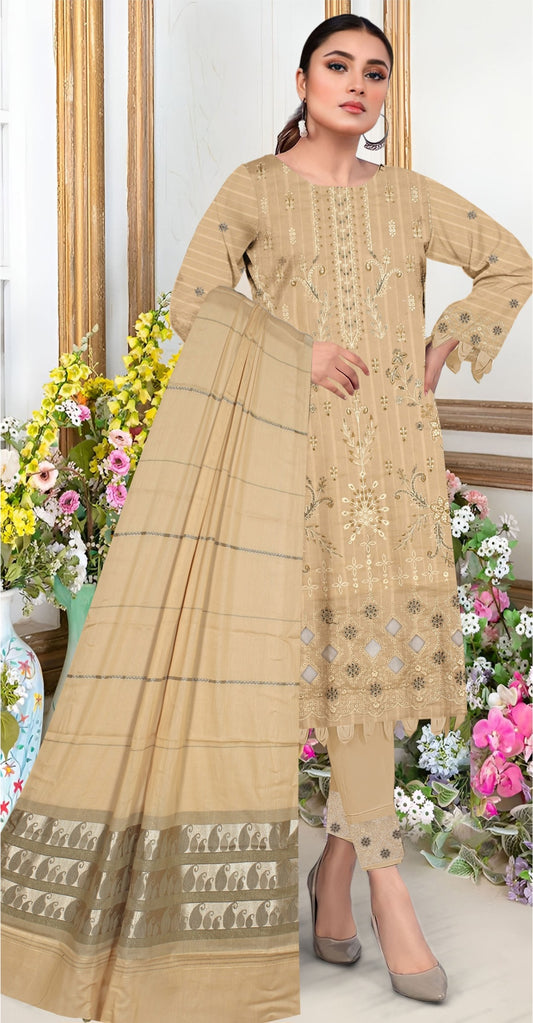 3-Pc Unstitched Lawn Fancy Suit