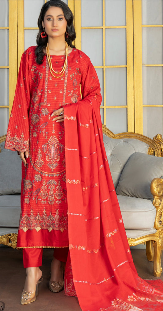 Red Lawn Unstitched 3-PC Suit by ANAYAT