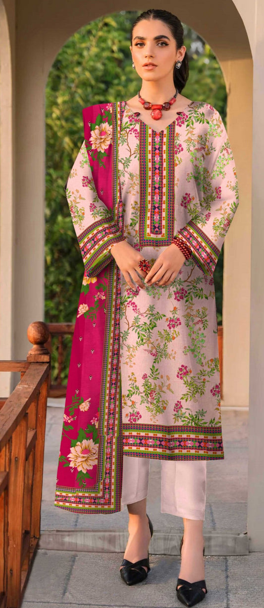 Printed Lawn 3-pc Unstitched Suit