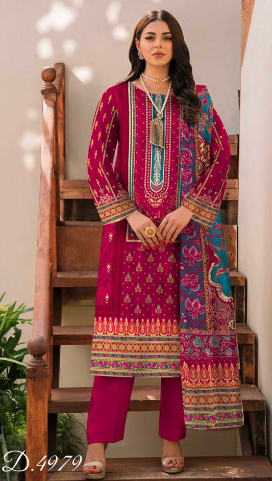 Printed Lawn 3-pc Unstitched Suit