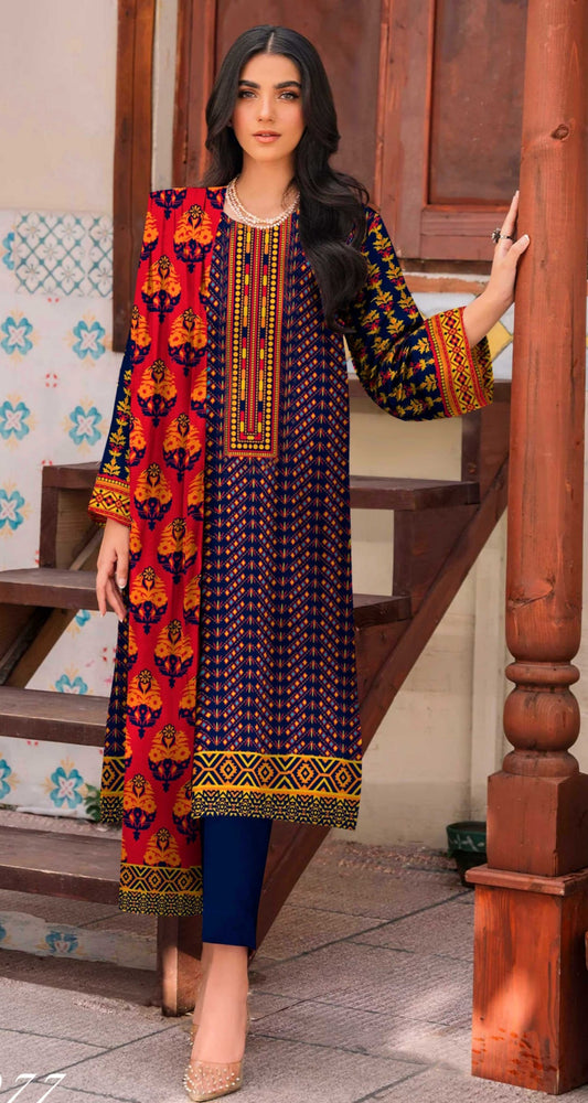 Printed Lawn 3-pc Unstitched Suit