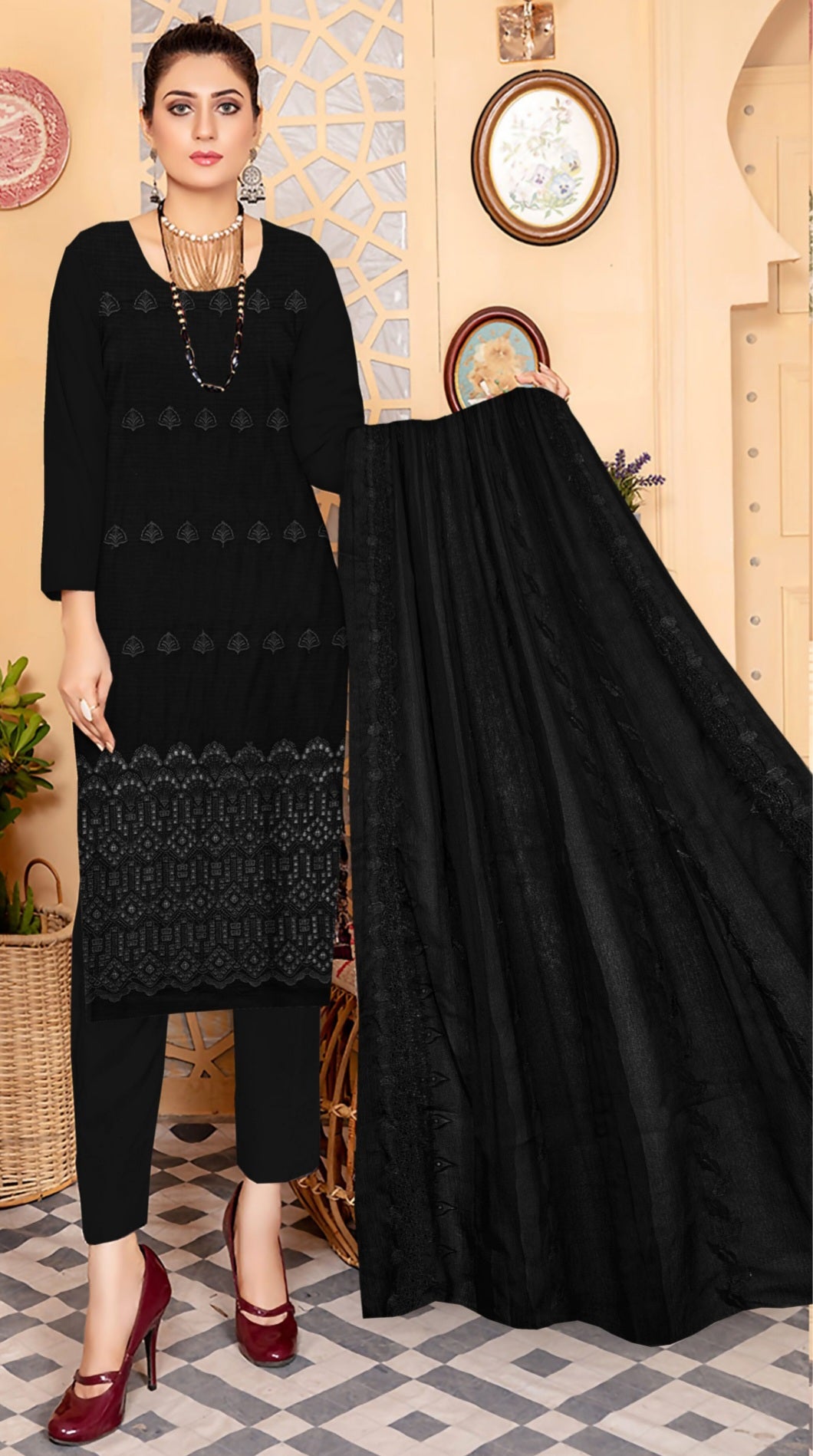 Black Lawn Unstitched 3-PC Embroidered Suit