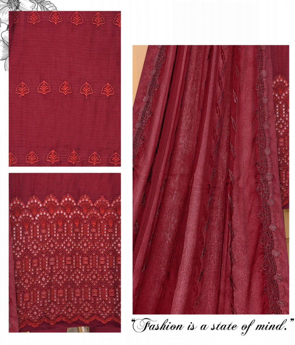 Red Lawn Unstitched 3-PC Embroidered Suit